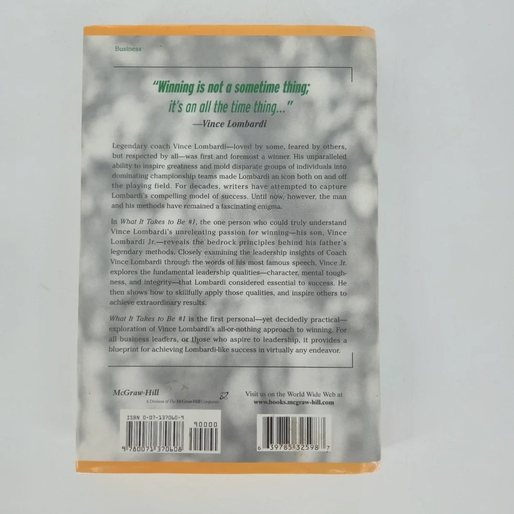 What It Takes To Be #1 Vince Lombardi Jr First Edition Hardcover DJ 2001 Leader